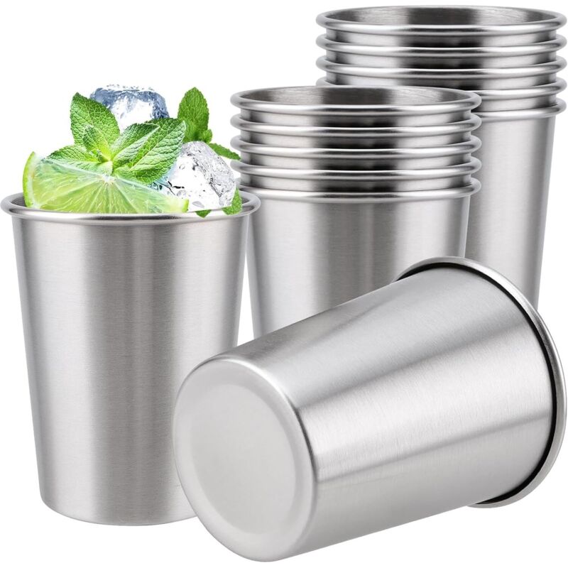 Edelstahlbecher 260 Ml, 12 Stück Stapelbare Und Tragbare Bierbecher Aus Edelstahl, Shotgläser, Schnapsgläser Für Whisky, Rum
