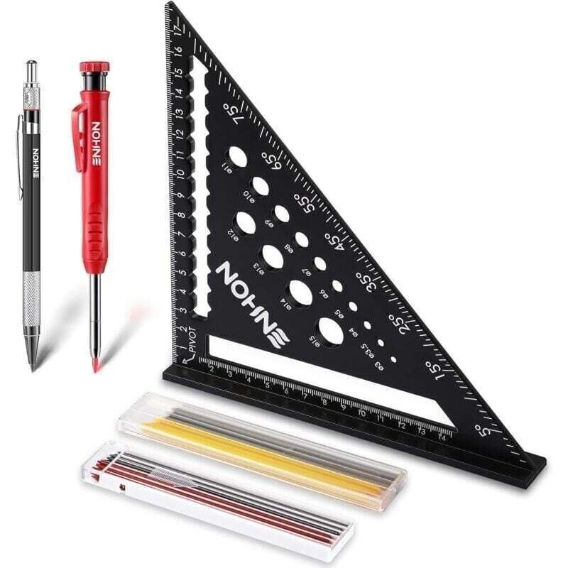 Equerre Tischler. Zimmermann Multifunktionswerkzeug 180 Mm [baustellenstift + 18 Minen] Metall. Tischlerlineal, Anreißlineal, Winkelmesser Von 45 Bis 90 Grad