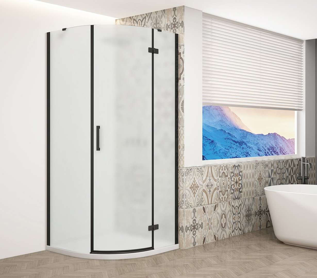 Gelco Trinity - Viertelkreis-duschkabine 90x90 Cm, Rechts, Glas Mat/schwarz Gt6590mr-b