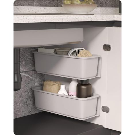 Set Mit 2 Auszugskörben Für Badezimmermöbel, Auszugsschubladen Unter Dem Waschbecken, Auszugs-wandaufbewahrungskörbe (grau)