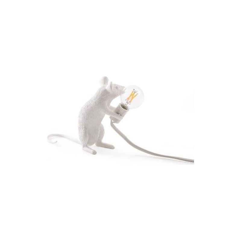 Seletti Tischleuchte Aus Kunstharz, Weiße Sitzende Maus, 5 X 15 X 12,5 Cm