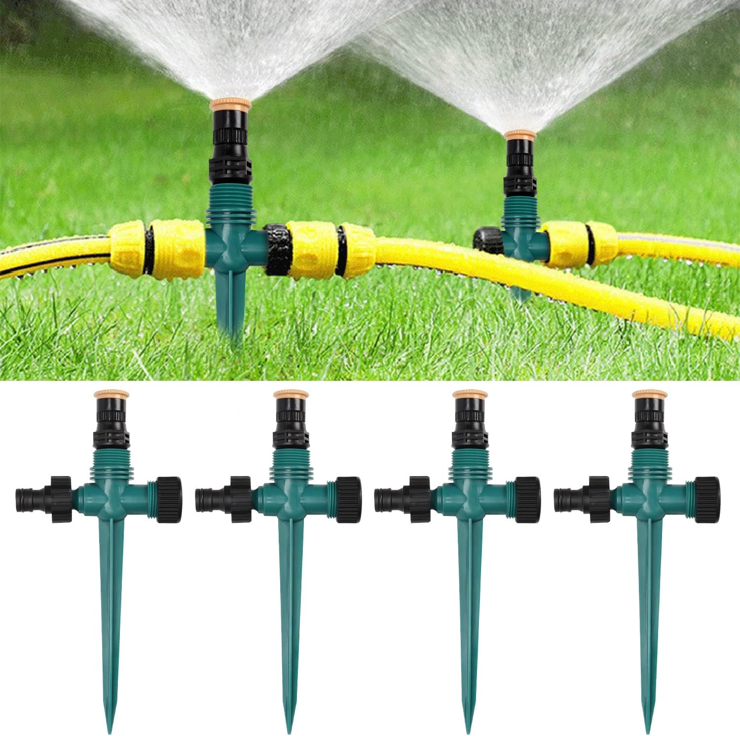 4 Pièces Arroseur De Jardin, Arroseur Automatique 360° Rotatif, Arrosage Pelouse Réglable Pulvérisateur D'Eau Système D'Arrosage Pour Jardin Pelouse Plantes Légumes Fleurs Cour Pastorale (vert)