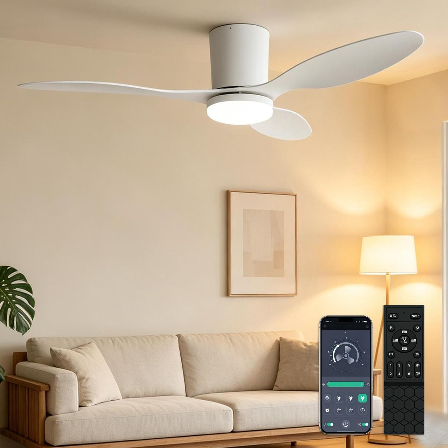 100cm Ventilateur Plafond Avec Lumiere, Ventilateur Plafond Silencieux Avec Telecommande 6 Vitesses Du Vent Dimmable, Moderne Plafonnier Ventilateur Moteur Dc Réversible Timer Pour Chambre Salon