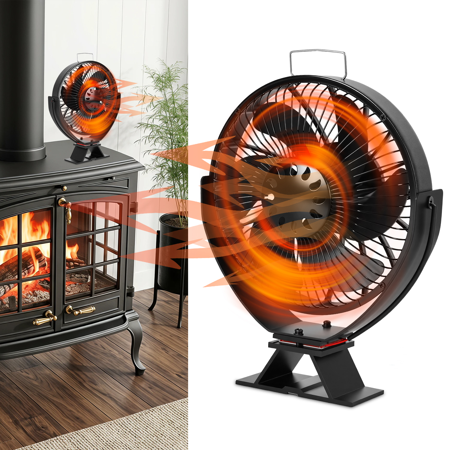 Jiubiaz Kaminofen Ventilator 160–200 Cfm, Neigbarer Leiser Ofenlüfter Für Gezielte Warmluft Mit Thermometer