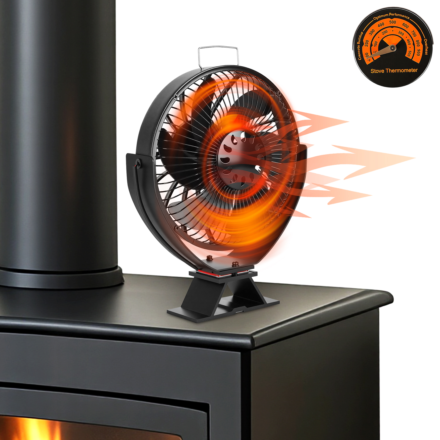 Jiubiaz 6 Flügeln Kaminventilator Kaminofen Ventilator Gebläse Lüfter Stromloser Holzofenventilator Kamin Lüfter Für Holzofen, Mit Schutzgitter