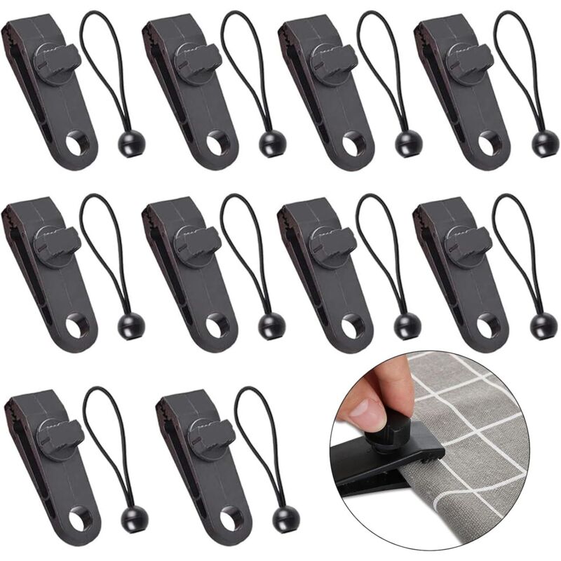 10er-set Multifunktionsklammern Für Planen, Zelt- Und Planenbefestigungen Mit Schwarzem Gummiband, Ideal Für Vordächer, Camping Und Wohnwagenabdeckungen.