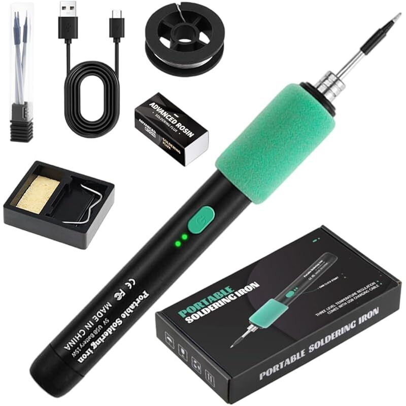 Drahtloses Usb-lötkolben-set Mit 3 Einstellbaren Temperaturen Von 260 ℃ Bis 450 ℃, 3 Lötspitzen, Lötkolbenhalter, Lötdraht, Lötpaste, Lötset Für Lotreparaturen