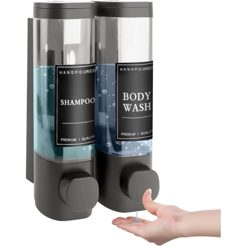Wandseifenspender, Duschgelspender, Doppelter Shampoo- Und Conditionerspender Ohne Bohren Aus Abs Für Badezimmer, Küche, Markt, Hotel, Restaurant 300ml2 (grau)