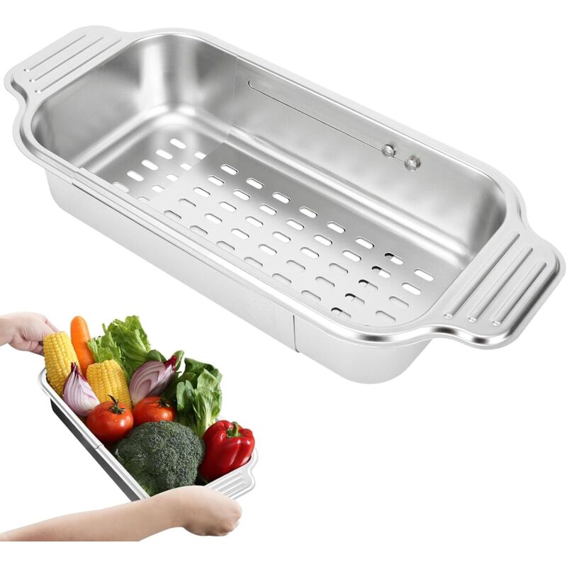 Sieb Für Spülbecken, Küchen Sieb Aus Edelstahl, Zusammenklappbares Abtropfsieb Für Die Küche, Zum Waschen Von Gemüse Und Obst, Zum Abtropfen Von Gekochten Nudeln Und Trockenen Gerichten - Mittelgroß