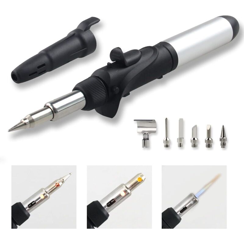 Gaslötkolben-set Mit 6 Zubehörteilen Und Lötzinn, Temperatur Der Lötstation Stufenlos Einstellbar, Multifunktionaler Butan-lötkolben Zum Brennen, Löten, Schmuckherstellung Und Reparatur