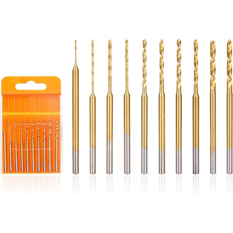 Satz Aus 10 Mini-spiralbohrern, Mikro-gravierbohrer, 0,6 Mm Bis 2,2 Mm, Hss-schaft 2,35 Mm, Titanbeschichtung, Feinbohrwerkzeug Für Die Herstellung Von Schmuck Aus Harz, Bernstein, Holz Und Wachs