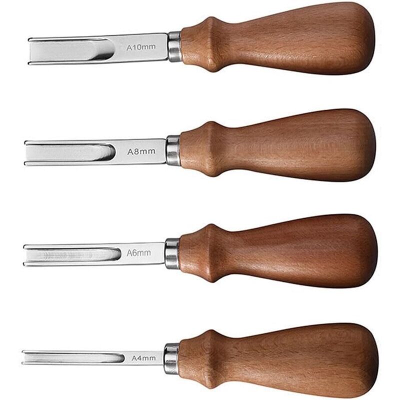 4er Set Lederkantenmesser, Lederverarbeitungswerkzeug Mit Holzgriff 4mm, 6mm, 8mm, 10mm Werkzeuge Zum Schneiden Von Lederkanten Für Die Lederverarbeitung Zum Fasen, Schneiden Und Markieren