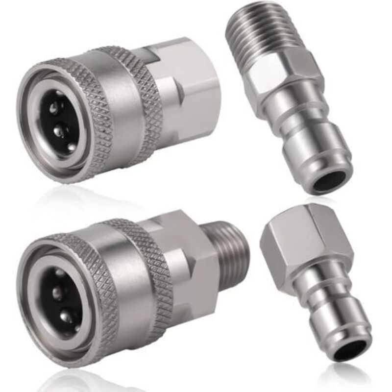 4 Stück Hochdruckreiniger-kupplungen, Npt 1/4 Zoll Schnellkupplung Aus Edelstahl, Männlich Und Weiblich, Hochdruckreiniger-zubehör Mit Außen- Und Innengewinde (silber)