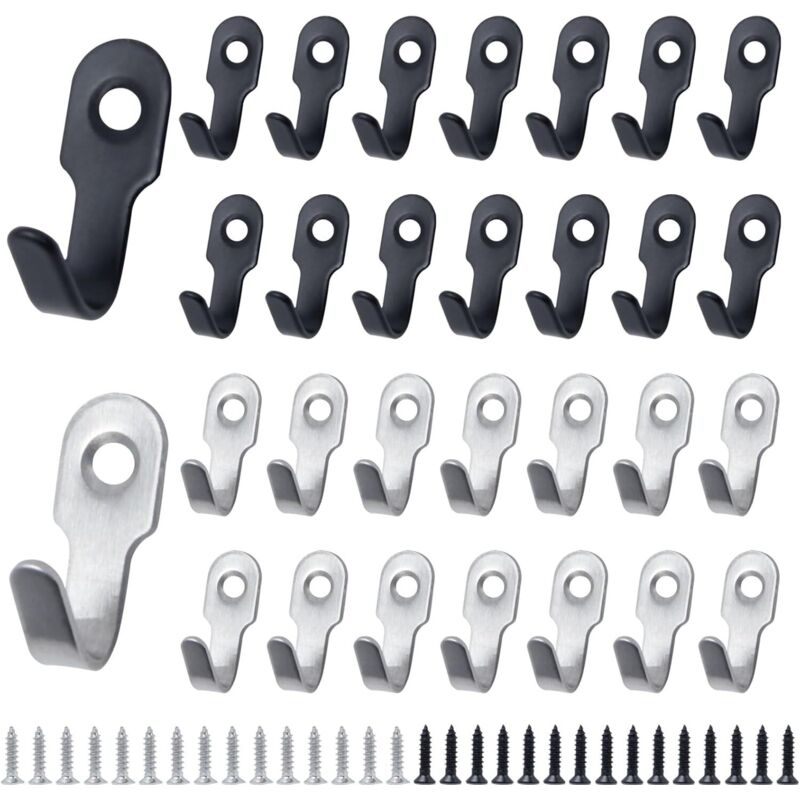30 Stück Schwarze Schraubhaken, Kleine Haken Für Tastaturen, Schwarz-silberne Mini-retro-haken Aus Edelstahl, Mantelhaken Mit Schrauben Für Tür, Wand, Badezimmer, Küche (27 X 12 Mm)