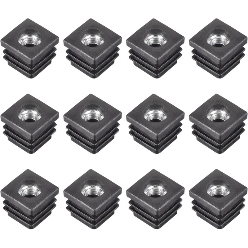 Satz Von 12 Einsätzen Für Quadratische Rohre 20x20mm – M8 Gewinde – Schwarzer Kunststoff – Für Rollen Und Verstellbare Gleiter – Einfache Montage - 12 Stück