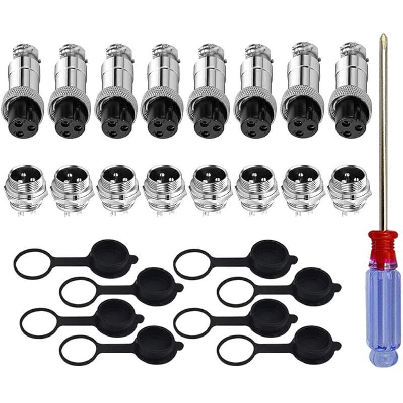 8 Stück Gx12 3-poliger Luftfahrtstecker, 5a 12mm Männlich & Weiblich Metall Panel Luftfahrtstecker Stecker Buchse, Mit Gummikappe Und Schraubendreher