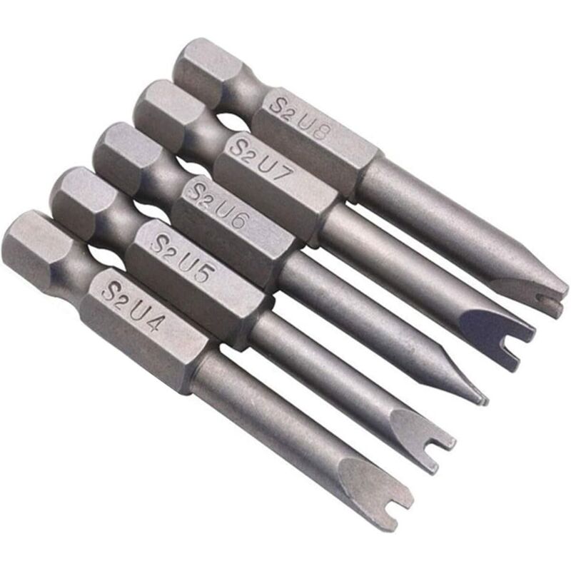 5 Stück U-förmige Schraubendreherbits, Magnetische Schraubendreherbits, Magnetischer Schraubendreher, Magnetische Schraubbits Mit 1/4" Sechskantschaft, U-form, Stahllegierung, Länge 50 Mm
