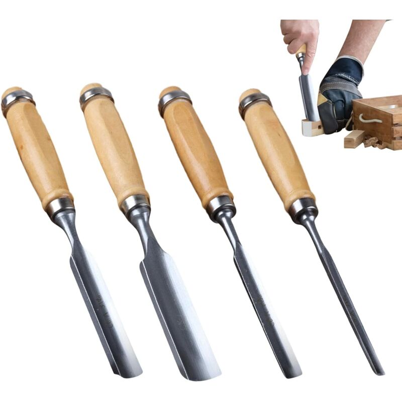 4-teiliges Holz-schnitzset, Gougen Für Holzschnitzerei, Metall-schnitzeisen-set Mit Halbrunder Klinge Aus Chrom-vanadium-stahl, 6/12/18/24 Mm, Für Tischler Und Anfänger