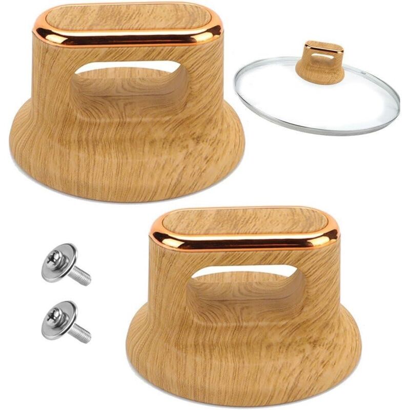 2 Sets Deckel Für Kochgeschirr, Ersatzgriffknöpfe Aus Holzmaserung Für Topfdeckel Und Küchendeckel