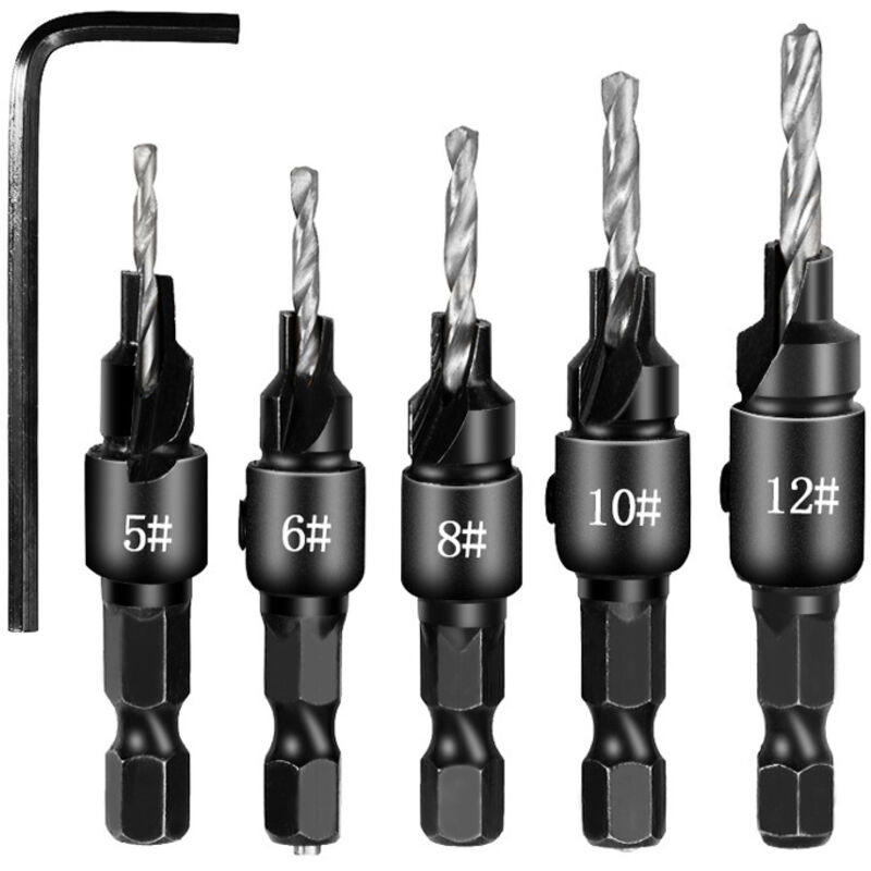 5 Stück Fräser-bohrer-set, 1/4" Verstellbare Fasenfräser, 5 Ersatz-fräser Mit Inbusschlüssel, Einfach Zu Verwendendes Kit Für Die Holzbearbeitung