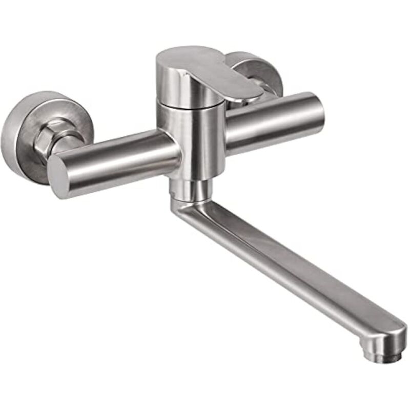 Küchen-wandarmatur, Rostfreie Wandmischbatterie, 360° Drehbar Für Küchenspüle, Warm- Und Kaltwasser, Einstellbare Montagelöcher, 23 Cm Schwenkbarer Auslauf, Gebürstet