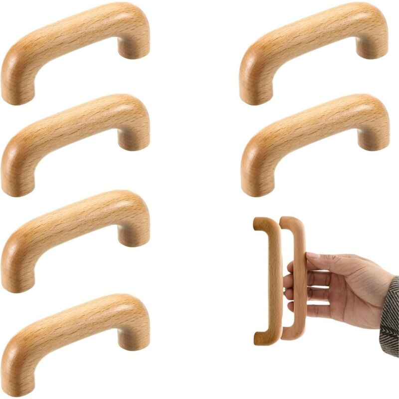 6 Holzgriffe Für Möbel, Griffe Für Küchenschränke, Schranktürgriffe, Lochabstand 64 Mm, Für Küchenmöbel Und Schubladen
