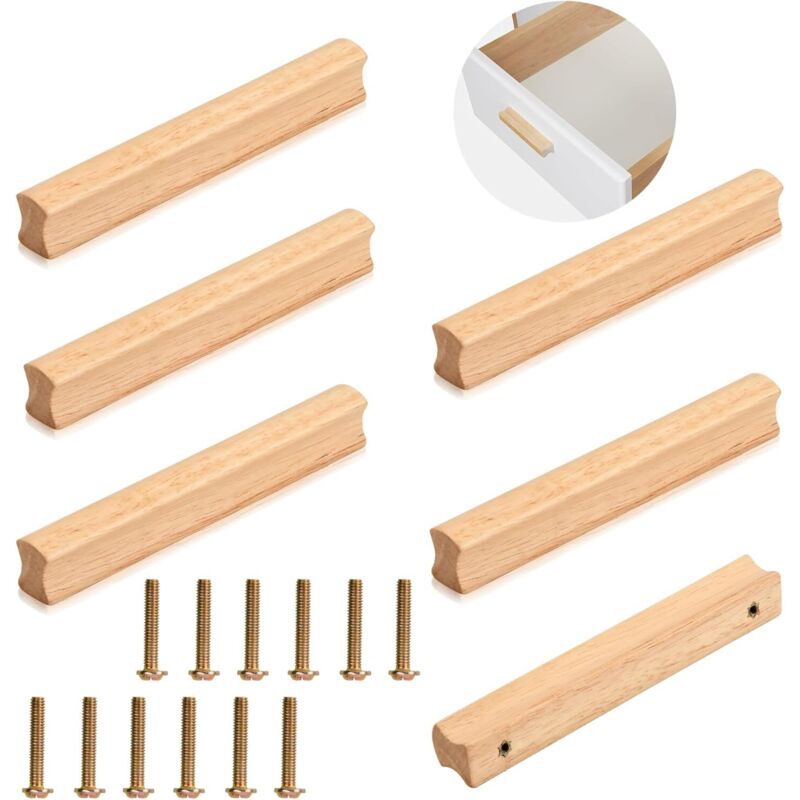 6 Stück Möbelgriffe Aus Holz, Holzgriff Mit Schrauben Für Schrank, Lochabstand 64 Mm, Universelle Holz-küchengriffe Für Schränke