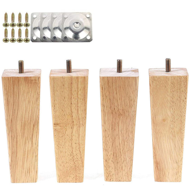 4 Stück Möbelbeine Aus Holz, 15 Cm, Schrank- Und Bettbeine Mit Montageplatten Und Schrauben