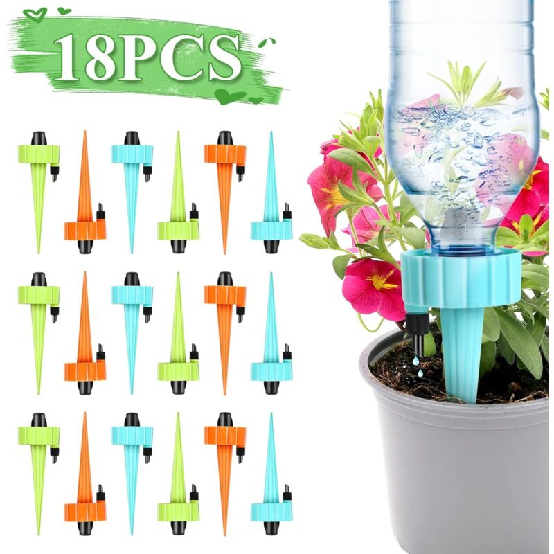 18-teiliges Tropfbewässerungs-set, Inklusive Tropfflasche, Automatisches Bewässerungssystem, Einstellbare Ventile Und Sprinkler Für Topfpflanzen (garten, Balkon, Urlaub, Blumen)
