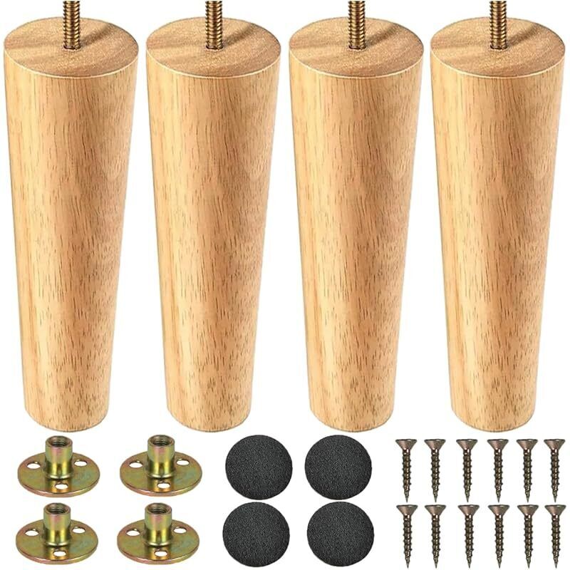 Möbelfüße Aus Holz, 20 Cm, Tischbeine, 4 Stück, Konische Massive Holztischbeine, Sofafüße, Ersatz-möbelfüße Mit Montageschrauben Und Rutschfesten Filzgleitern