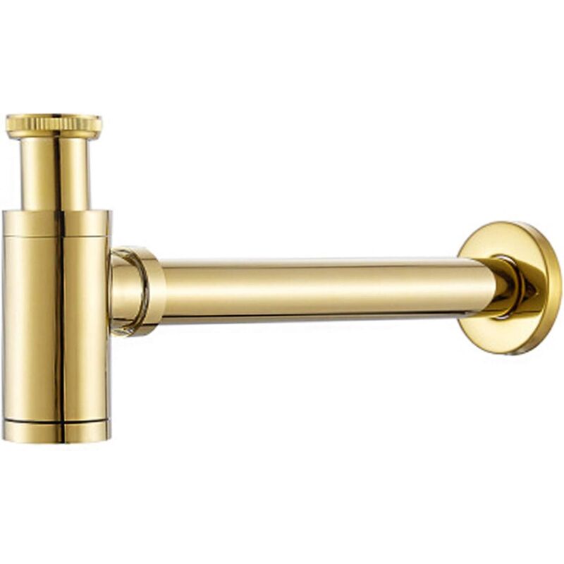 Or, Flaschensiphon Aus Messing - Runder Siphon - Waschbeckensiphon - P-siphon - 3,8 Cm - Geruchsverschluss - Abfangsiphon - Ablaufrohr Für Badezimmer, Waschbecken, Aufsatzwaschbecken,