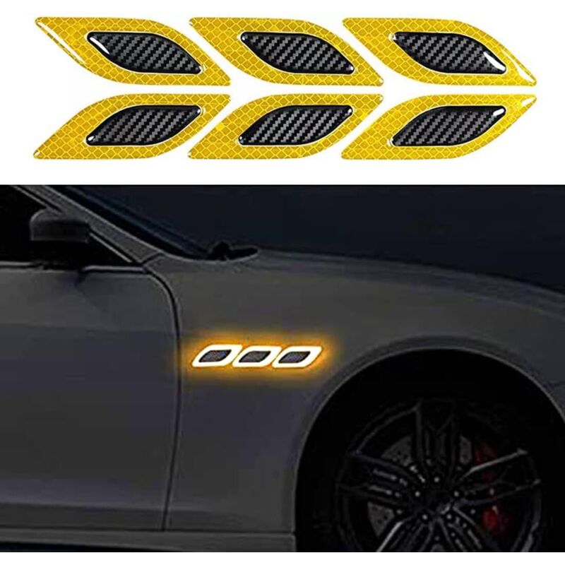 6 Stück 3d-reflektierende Streifenaufkleber, Reflektierende Aufkleber Für Die Motorhaube, Hochintensive Reflektierende Aufkleber Für Bessere Nachtsichtbarkeit Für Autos Und Suvs (gelb)