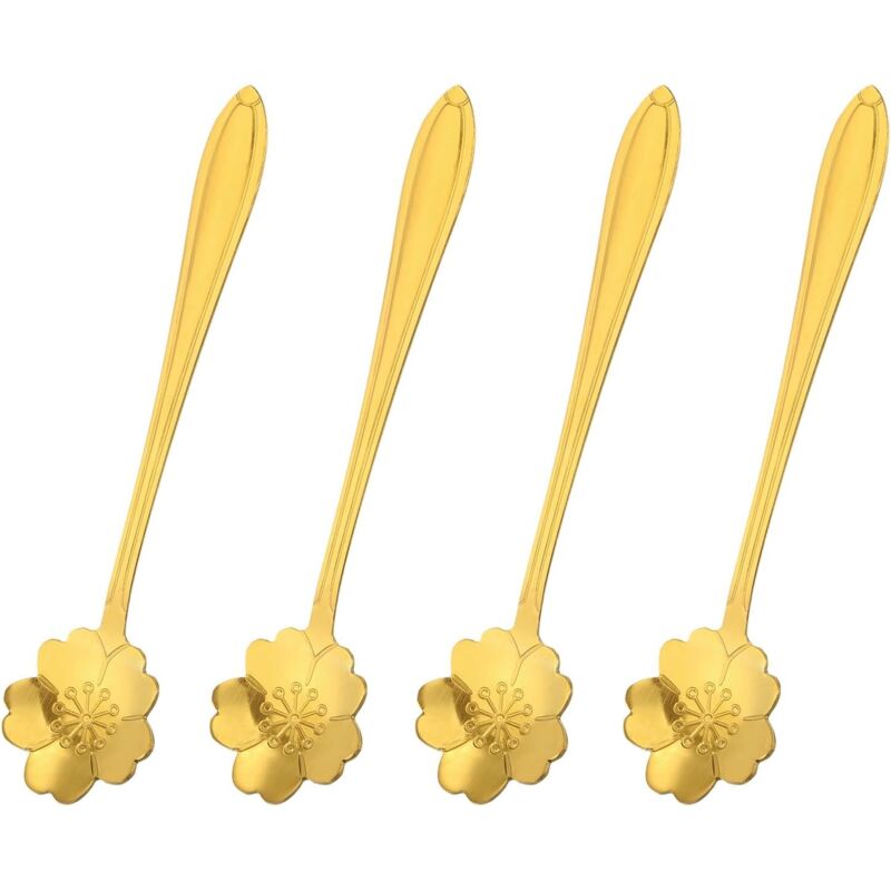 4 Stück Edelstahl-blumenlöffel, 5 Zoll, Kirschblütenform, Kaffeelöffel, Kleiner Löffel Für Espresso, Zucker Und Kuchen, Dessertlöffel, Gold
