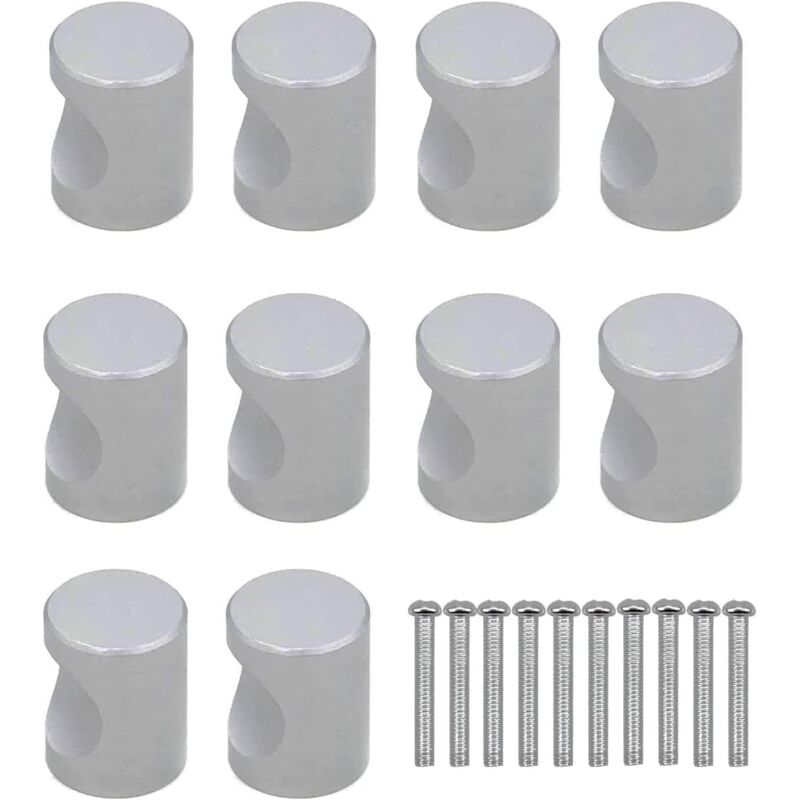 Set Aus 10 Silbernen Zylindrischen Knöpfen Mit Schrauben, Geeignet Für Schubladen, Schränke, Kleiderschränke, Kommoden, Schlafzimmer Und Küchen