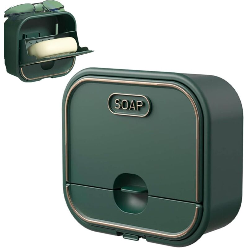 Seifenschale, 2 Stück Wandmontierte Seifenschale Ohne Löcher, Seifenbox Mit Drainageschicht, Reise-seifenbehälter Für Das Badezimmer (grün)