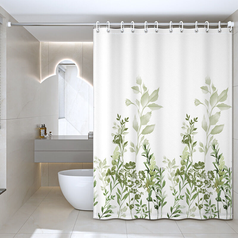 Duschvorhang 180x180cm, Duschvorhang Aus Polyesterstoff, Wasserdicht, Maschinenwaschbar, Mit Beschwertem Unteren Saum Und 12 Haken Für Das Badezimmer, Grüne Blumen