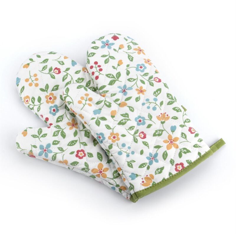 Ofenhandschuh, Hitzebeständiger Küchenhandschuh, Topflappen Für Den Ofen – Ein Paar – 28 X 18 Cm (grün Mit Blumenmuster)