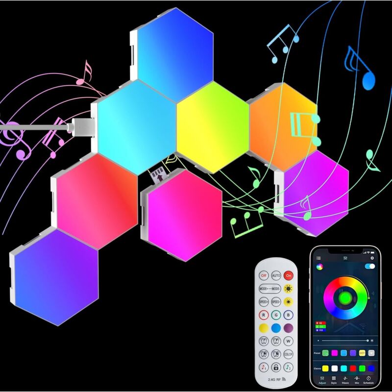 Hexagonale Led-leuchtpaneele – 8er-pack Rgb-paneele – Touch-steuerung Und Mobile App – Musik- Und Anpassbare Ambientemodi