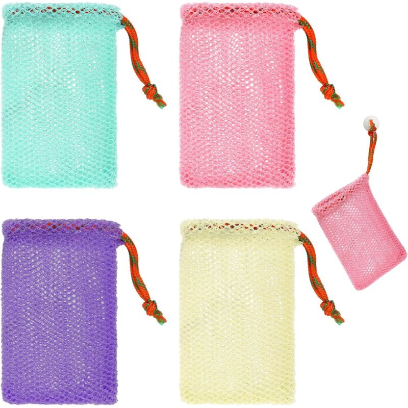 Nylon-seifensack, 4-teiliger Farbiger Seifenbeutel Mit Kordelzug, Seifennetz Für Feste Seife, Duschbeutel, Netz Zum Aufschäumen Und Trocknen Von Fester Seife