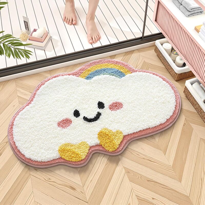 Rutschfester Niedlicher Badteppich, Weiche Mikrofaser-badematte Mit Wolkenmotiv, Saugfähige Und Maschinenwaschbare Duschmatte Für Badezimmer, Küche Und Schlafzimmer (rosa, 40x60 Cm)