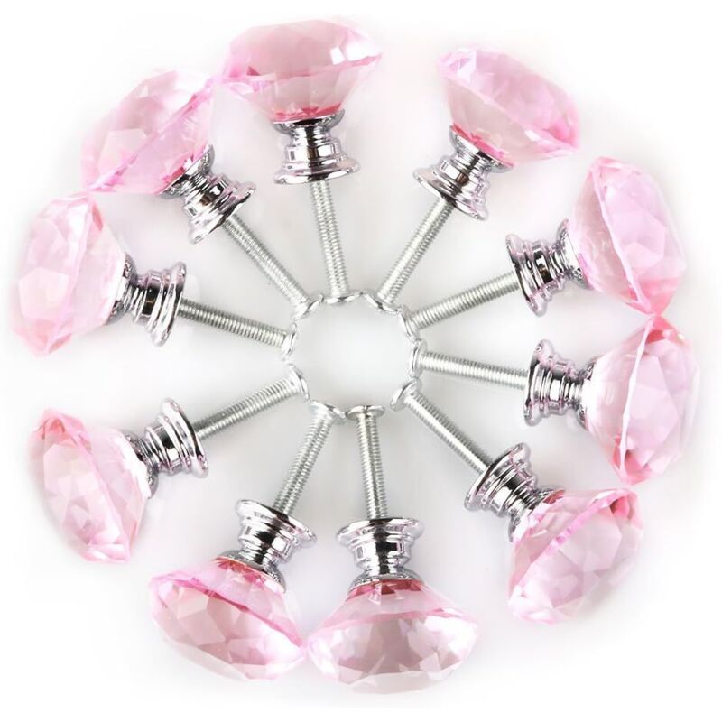Möbelknopf Türknopf Schubladengriff Schrankgriff Möbelgriff Kristall Klar 30mm Durchmesser Rund Glas Rosa 10 Stück