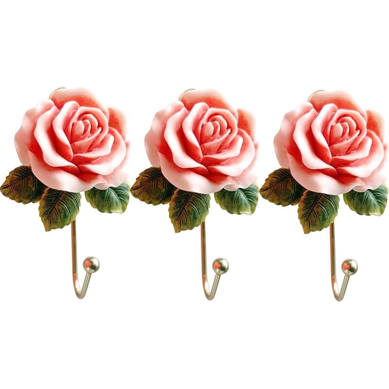 3 Stück Rose Harz Wandhaken, Kreative Blumen-eisen-haken Zum Aufhängen Von Mantel/hut/schlüssel/handtuch/handtasche, Wanddekoration Für Schlafzimmer