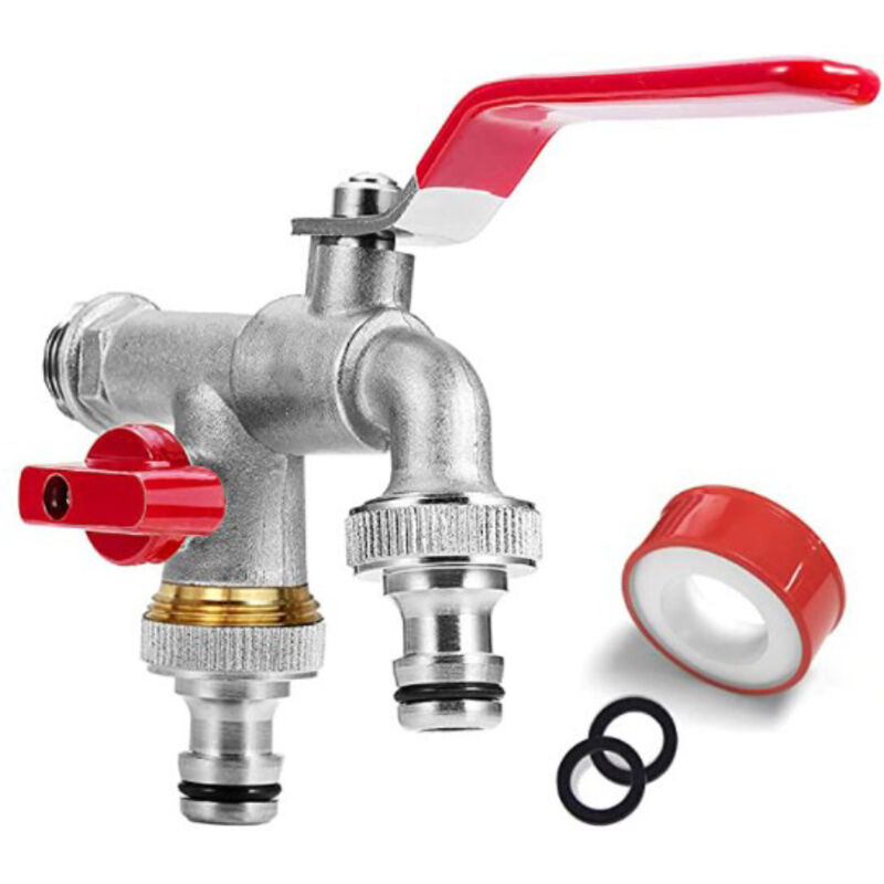3/4 Zoll (20/27) Hochwertiger Doppelter Messing-wasserhahn, Rost- Und Frostbeständig + 2 Kostenlose Schlauchanschlüsse Für Garten, Waschmaschine, Regentonne