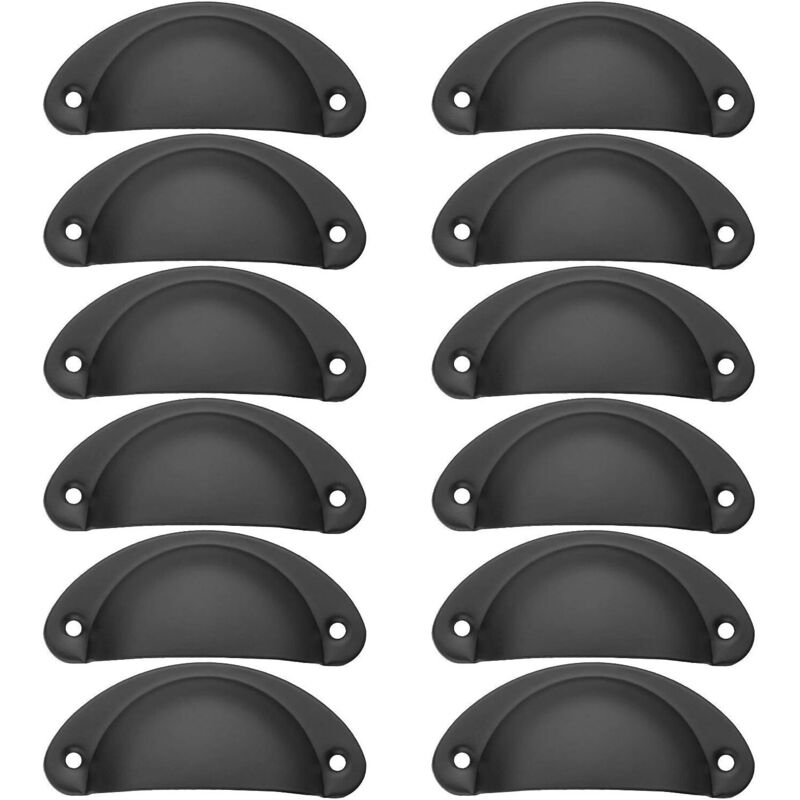 12er Set Vintage Muschelgriffe Für Schubladen, Schränke, Möbel Und Küche, Gebogene Eisen-griffe 8,2 X 3,5 Cm, Vintage-möbelgriffe Mit Schrauben – Schwarz