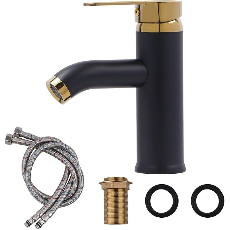 304 Edelstahl-mischer, Badezimmer-wasserhahn Mit Schlauch, Warm- Und Kaltwasser-waschbeckenarmatur, Handwaschbecken-wasserhahn Für Badezimmer, Gäste-wc (schwarzgold)