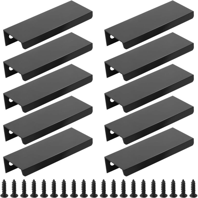 Moderne Schwarze Möbelgriffe – 10er Set – Aluminium – Unsichtbare Griffe Für Schubladen Und Schränke – Horizontale Oder Vertikale Installation