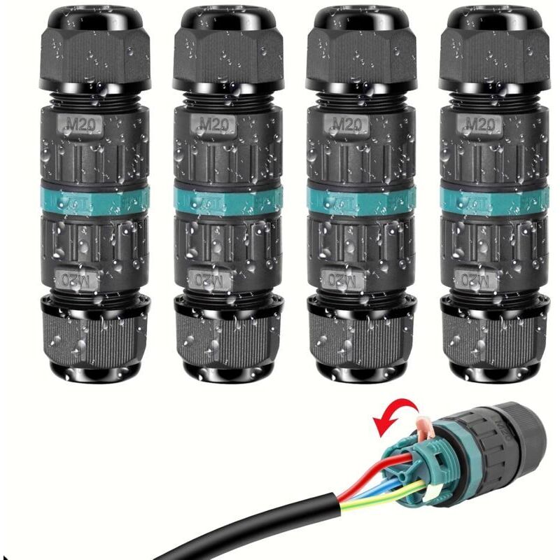 Wasserdichter Elektrischer Steckverbinder Ip68 – Kabelverschraubung Mit 3 Adern Für Außeninstallationen – Eintauchtiefe 4 M – Kabeldurchmesser Ø 5 Bis 12 Mm (4 Stück)
