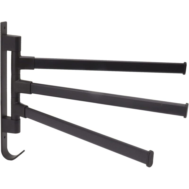 Schwarzer, Drehbarer Wand-handtuchhalter – Massives Aluminium – 3 Um 180° Drehbare Arme – Bohrfreie Befestigung Für Das Badezimmer