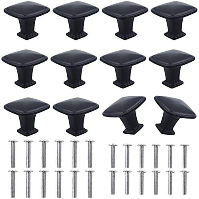 12 Stück 30mm Quadratische Schrankschrauben Aus Aluminiumlegierung, Moderne Schwarze Türgriffe, Möbelgriffe Für Küche, Schrank, Schublade, Buffet, Schrank, Nachttisch Mit 24 Schrauben - Schwarz
