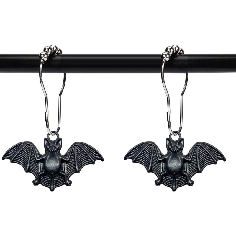 Set Aus 12 Duschvorhanghaken In Fledermausform, Halloween-partyartikel, Dekoration Für Spukhaus, Edelstahl, Schwarze Fledermaus